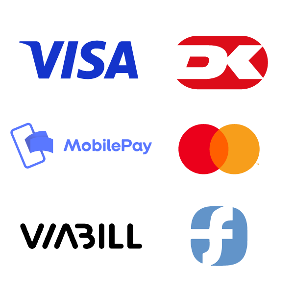 Hos MIHO kan du betale med VISA, Mobilepay, Viabill, Dankort, Mastercard og Forbrugsforeningskort