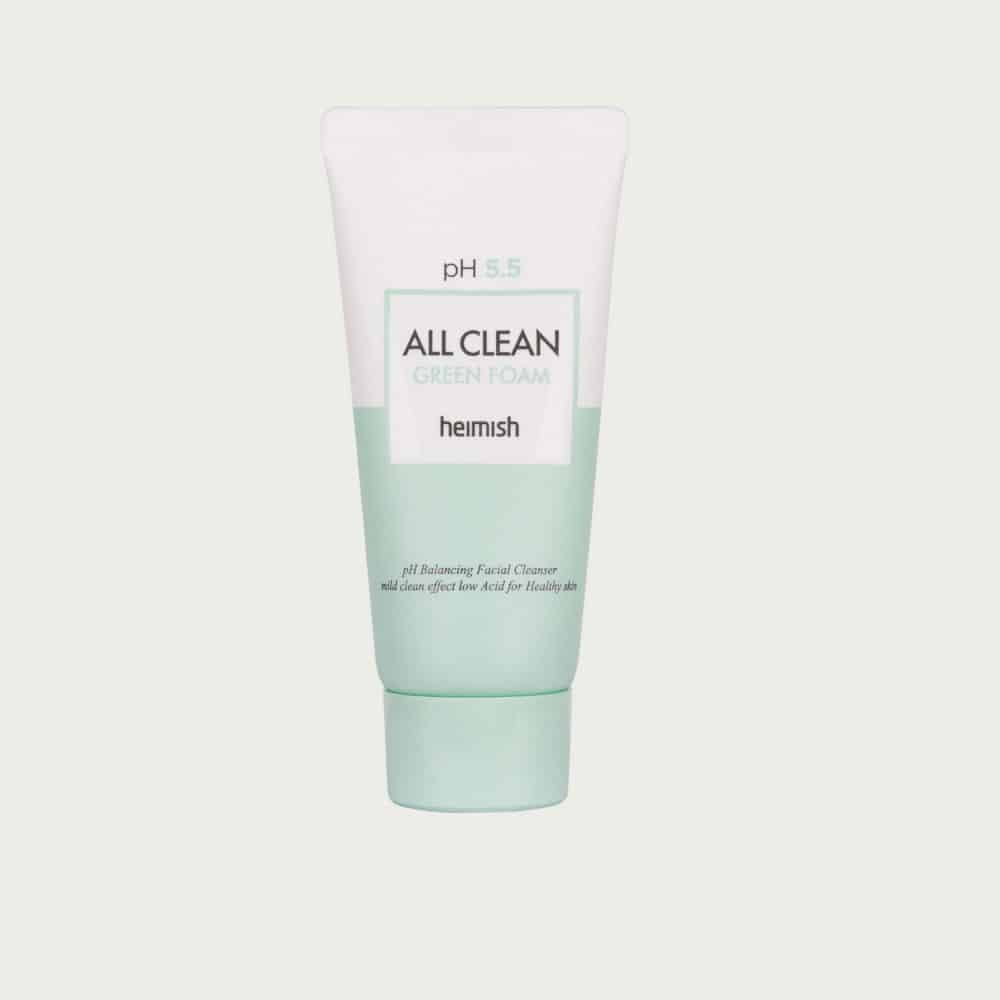 Heimish Green Foam mild fugtbevarende ansigtsvask i 30 ml rejsestørrelse